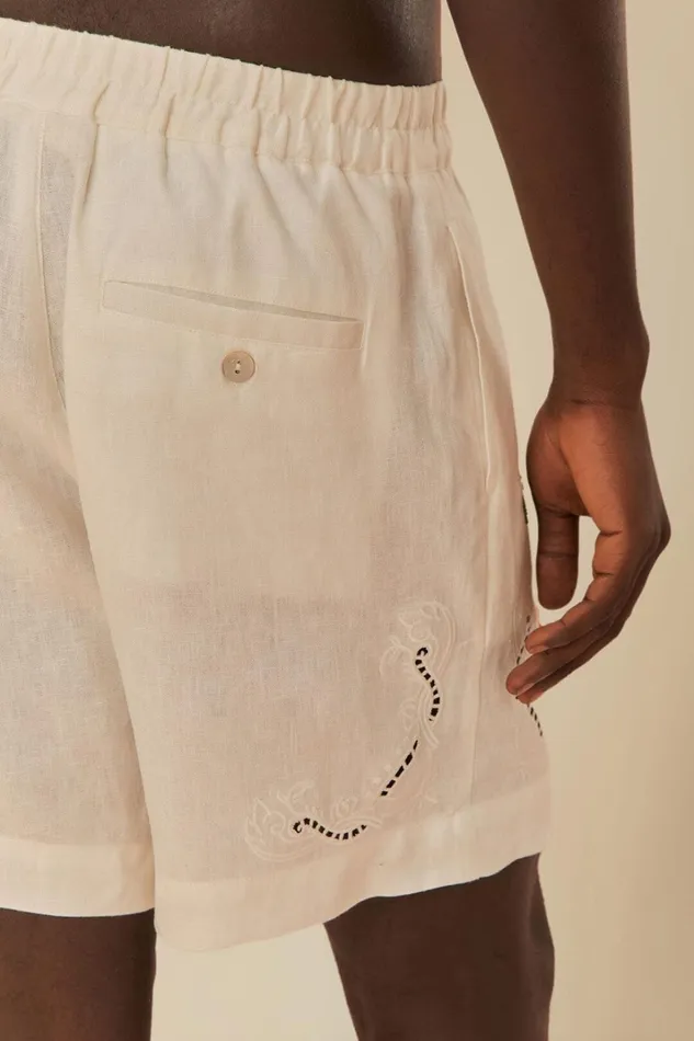 Women Tropical Destination Embroidered Euroflax Premium Linen Shorts White FARM Rio Shorts