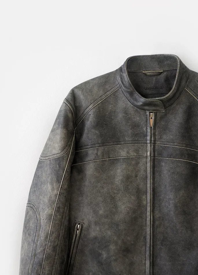 Women Vagabond Leather Garments MOTO JACKET Dark Grey Texture Leather