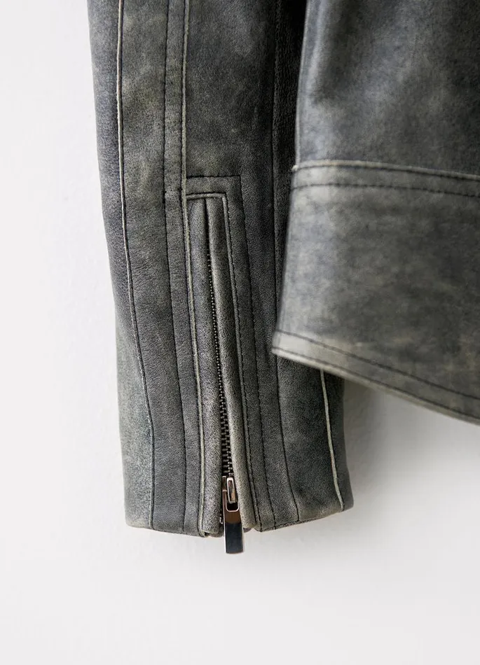 Women Vagabond Leather Garments MOTO JACKET Dark Grey Texture Leather