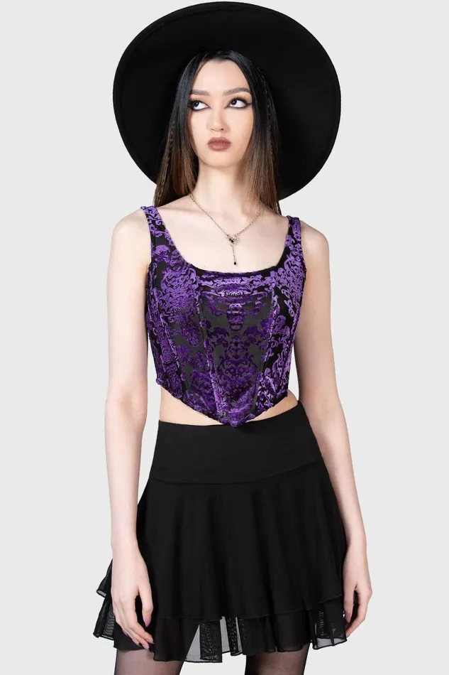 Women Velvet Killstar Snarl Corset Top PURPLE