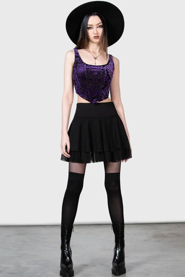 Women Velvet Killstar Snarl Corset Top PURPLE