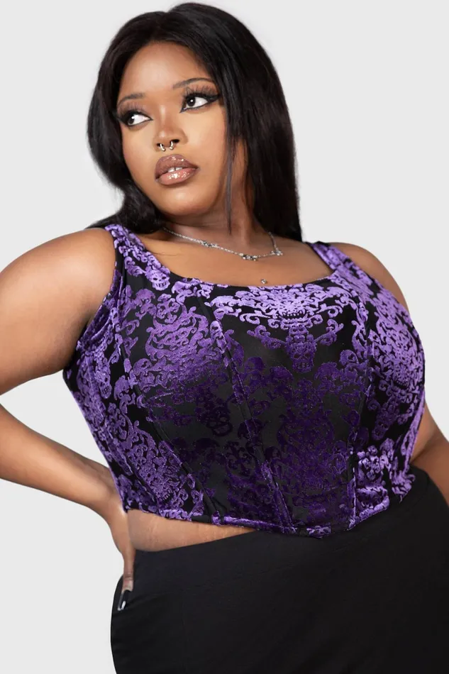 Women Velvet Killstar Snarl Corset Top PURPLE