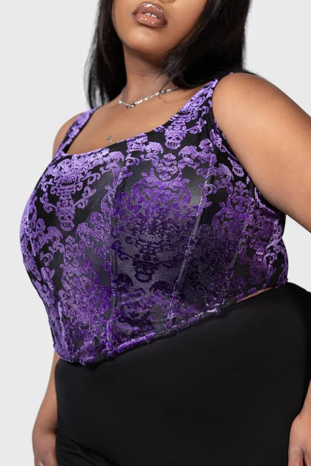 Women Velvet Killstar Snarl Corset Top PURPLE