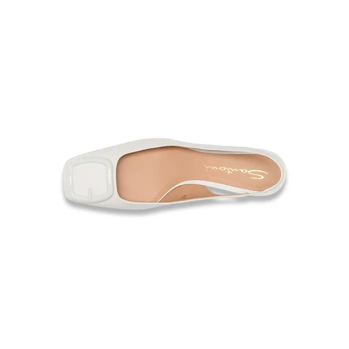 Women White Leather MidHeel Slingback Santoni Pumps and Heels