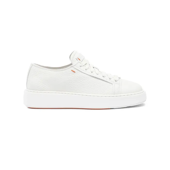 Women White Tumbled Leather Sneaker Santoni Sneakers