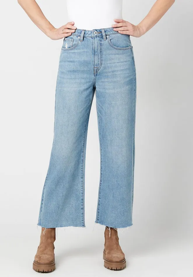 Women Wide Leg Cropped Addisson Jeans Indigo Buffalo David Bitton Wide and Balloon Leg