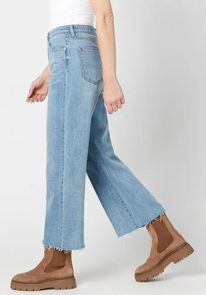 Women Wide Leg Cropped Addisson Jeans Indigo Buffalo David Bitton Wide and Balloon Leg