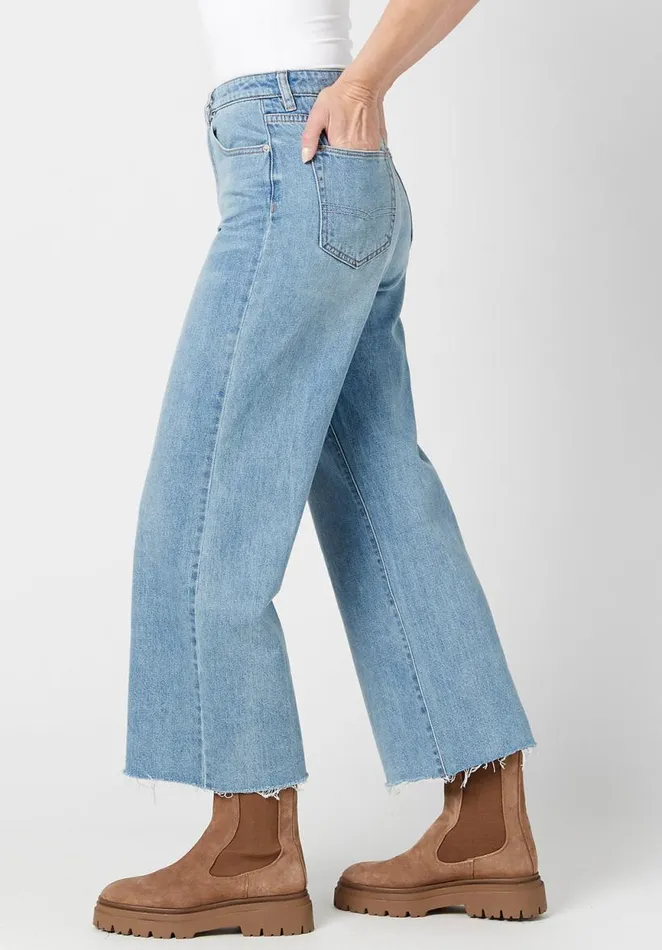 Women Wide Leg Cropped Addisson Jeans Indigo Buffalo David Bitton Wide and Balloon Leg