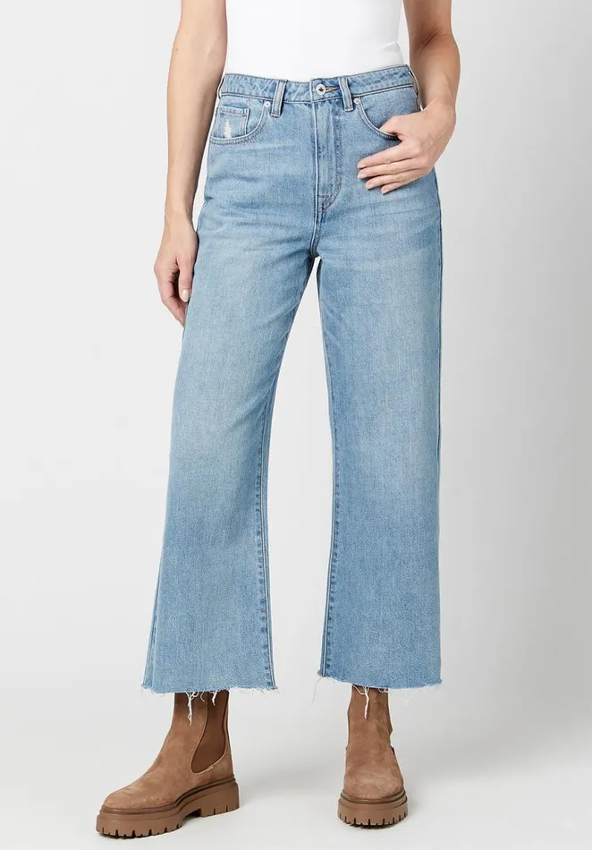 Women Wide Leg Cropped Addisson Jeans Indigo Buffalo David Bitton Wide and Balloon Leg