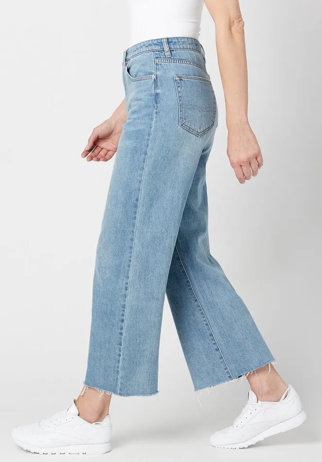 Women Wide Leg Cropped Addisson Jeans Indigo Buffalo David Bitton Wide and Balloon Leg