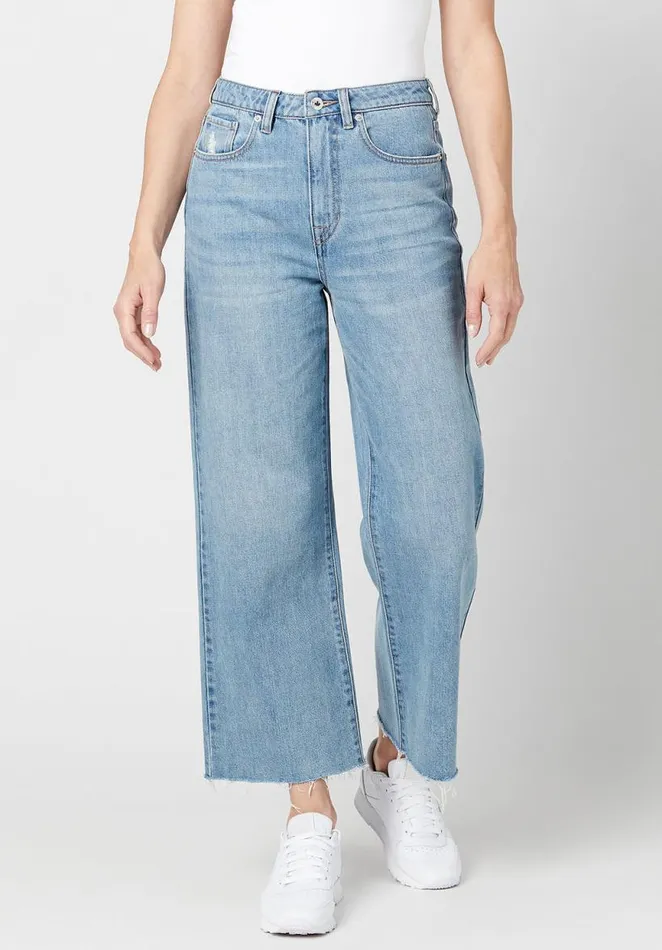 Women Wide Leg Cropped Addisson Jeans Indigo Buffalo David Bitton Wide and Balloon Leg