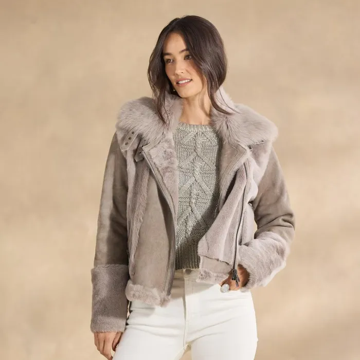 Women Winter Soul Shearling Coat Smokey Quartz Sundance Catalog Jackets and Coats