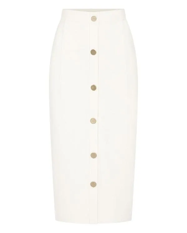 Women Women039s Button Through Cashmere SkirtIn New Ivory White New Ivory White NPeal Dresses and Skirts