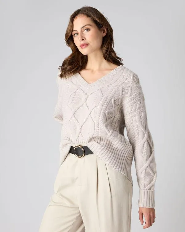 Women Women039s Cable V Neck Cashmere SweaterIn Snow Grey Snow Grey NPeal V Necks Women Women039s Cable V Neck Cashmere SweaterIn Snow Grey Snow Grey NPeal V Necks