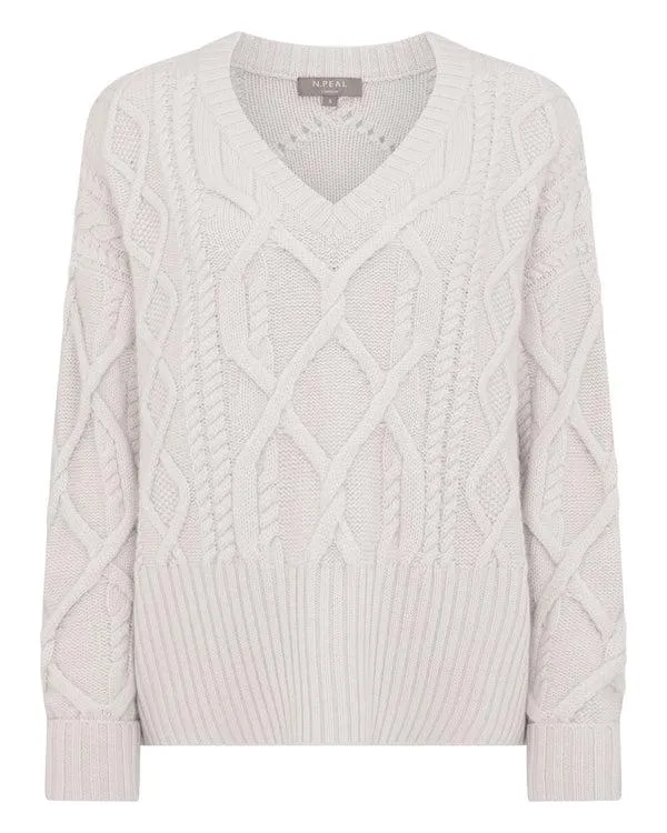 Women Women039s Cable V Neck Cashmere SweaterIn Snow Grey Snow Grey NPeal V Necks