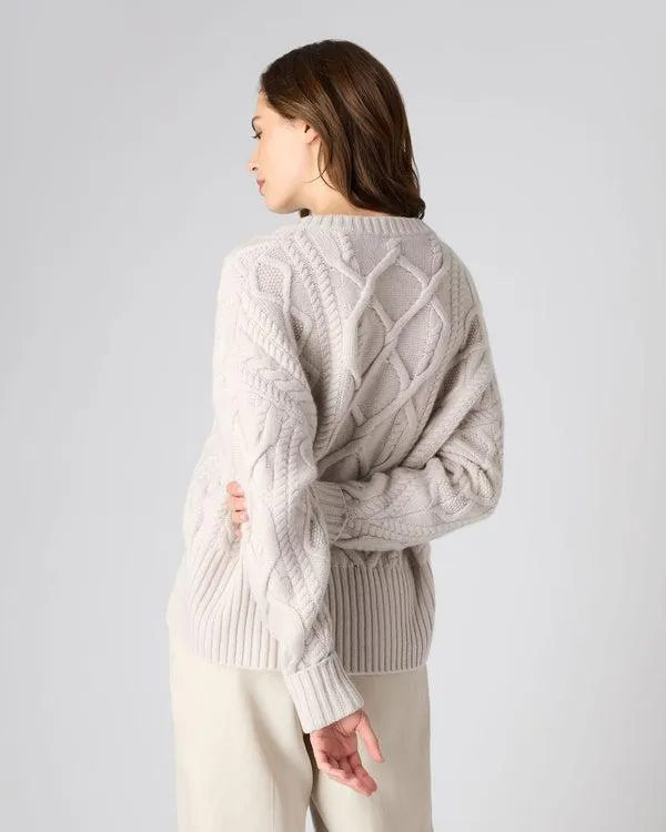 Women Women039s Cable V Neck Cashmere SweaterIn Snow Grey Snow Grey NPeal V Necks