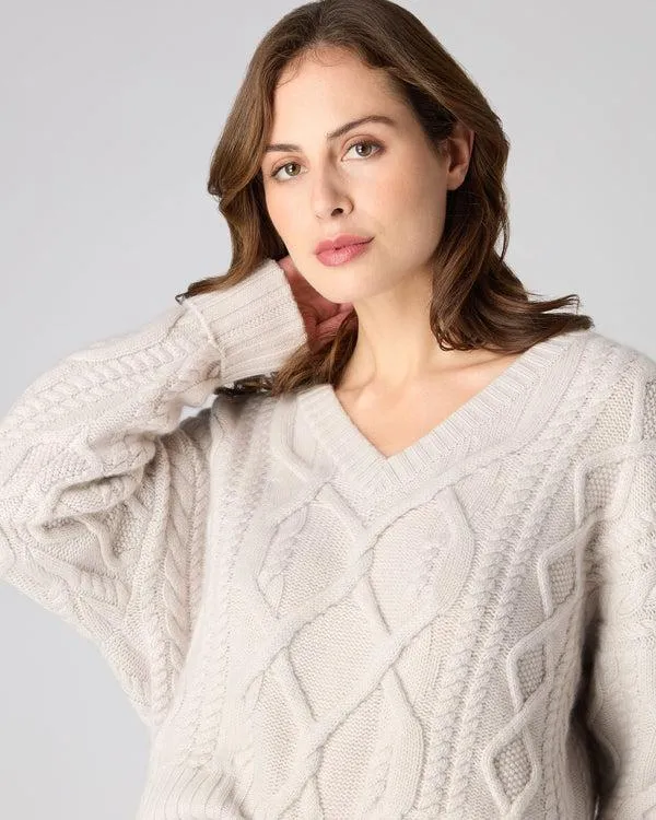 Women Women039s Cable V Neck Cashmere SweaterIn Snow Grey Snow Grey NPeal V Necks