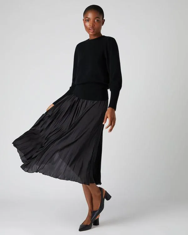 Women Women039s Deep Hem Round Neck Cashmere SweaterIn Black Black NPeal Round Necks