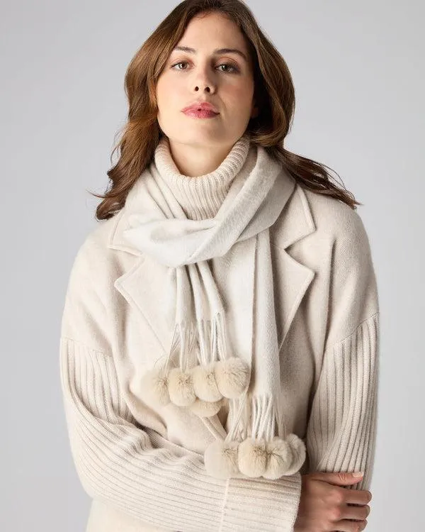 Women Women039s Fur Bobble Woven Cashmere ScarfIn Ecru White Ecru White NPeal Cashmere Scarves