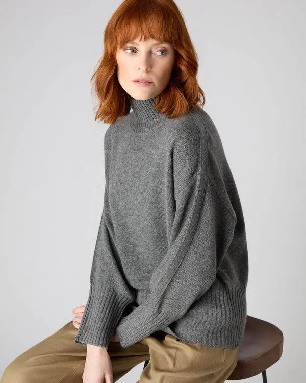 Women Women039s Metal Trim Curved Hem Cashmere SweaterIn Elephant Grey Elephant Grey NPeal Turtle Necks