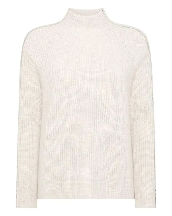 Women Women039s Metal Trim Funnel Neck Cashmere Sweater With LurexIn Ecru White Sparkle Ecru White Sparkle NPeal Turtle Necks