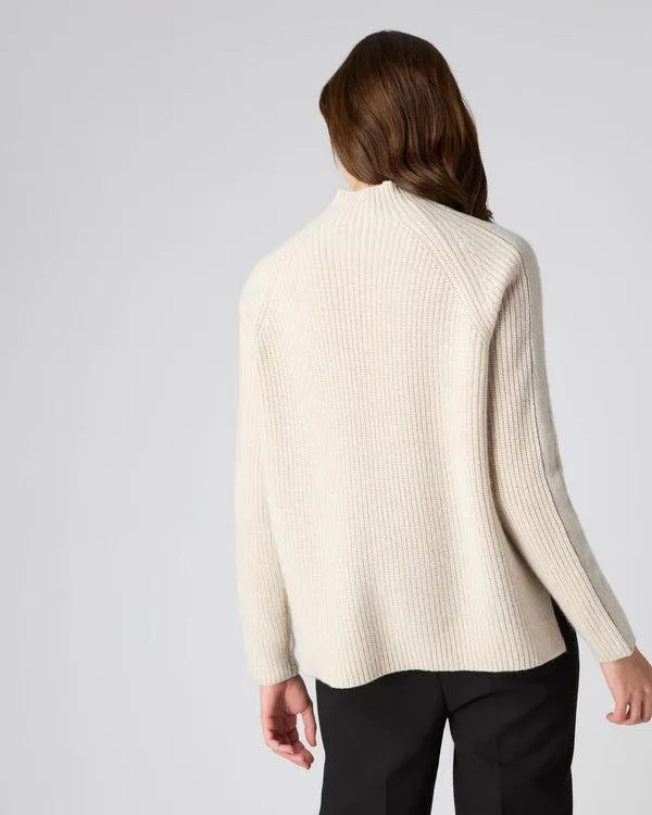 Women Women039s Metal Trim Funnel Neck Cashmere Sweater With LurexIn Ecru White Sparkle Ecru White Sparkle NPeal Turtle Necks