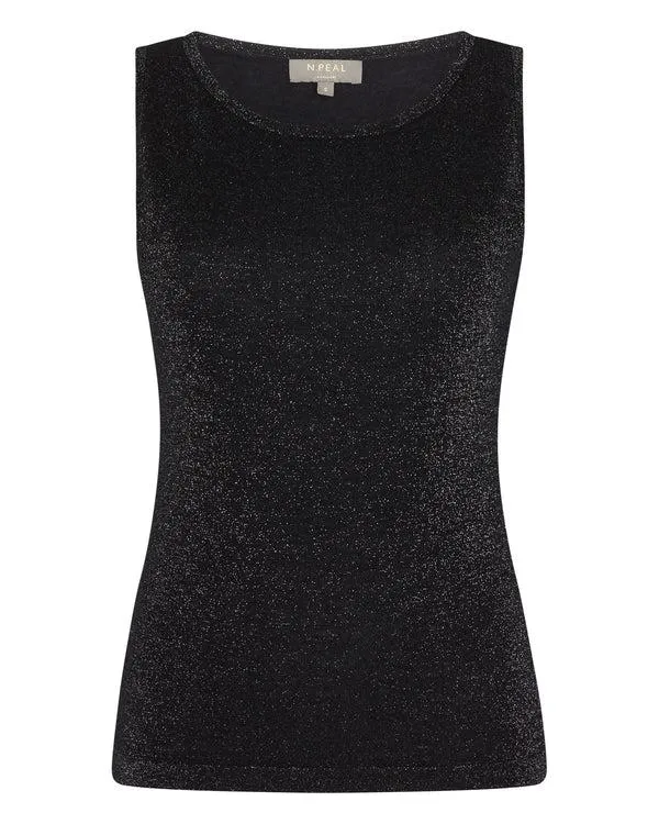 Women Women039s Superfine Cashmere Shell Top With LurexIn Black Sparkle Black Sparkle NPeal Tops and Tshirts