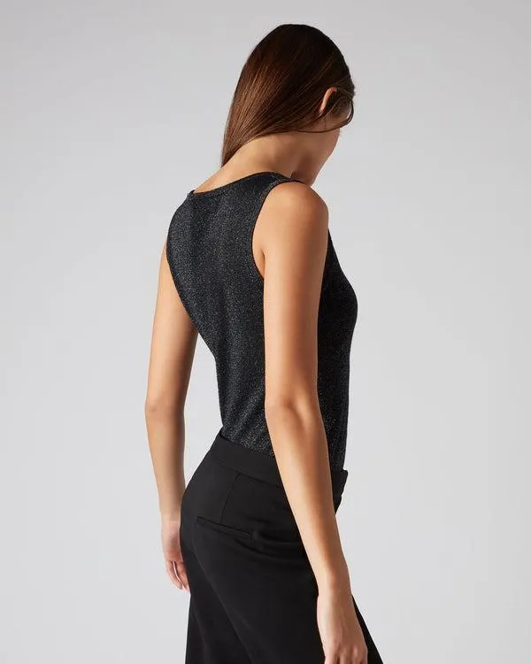Women Women039s Superfine Cashmere Shell Top With LurexIn Black Sparkle Black Sparkle NPeal Tops and Tshirts