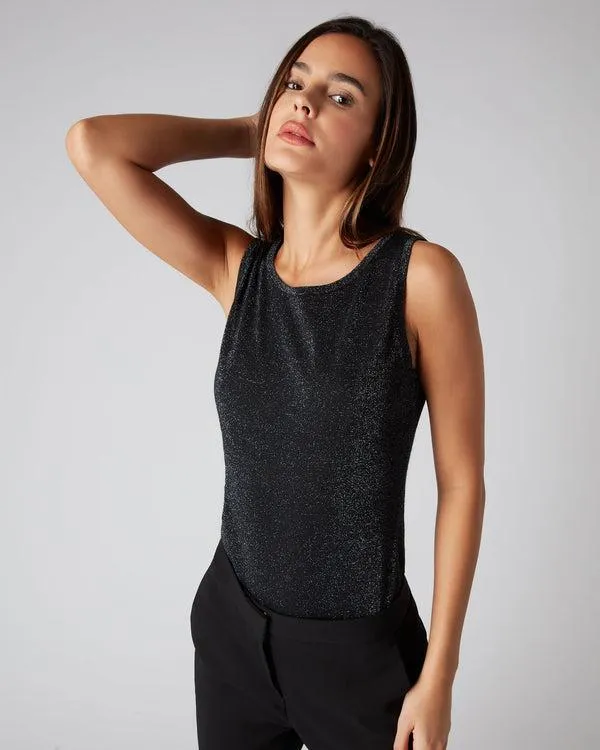 Women Women039s Superfine Cashmere Shell Top With LurexIn Black Sparkle Black Sparkle NPeal Tops and Tshirts