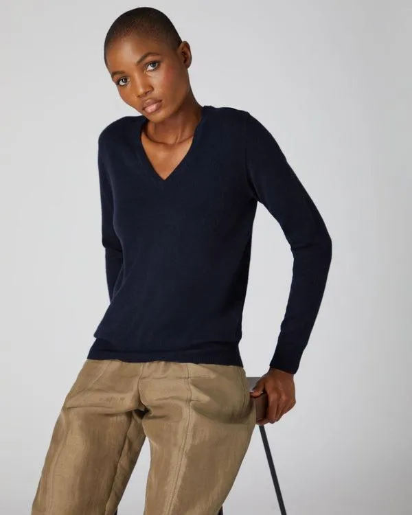 Women Women039s V Neck Cashmere SweaterIn Navy Blue Navy Blue NPeal V Necks
