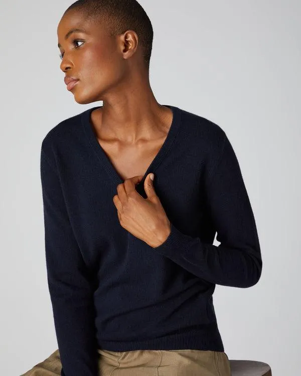 Women Women039s V Neck Cashmere SweaterIn Navy Blue Navy Blue NPeal V Necks