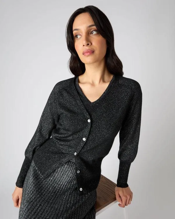 Women Women039s V Necked Cashmere Cardigan With LurexIn Black Sparkle Black Sparkle NPeal Cardigans Women Women039s V Necked Cashmere Cardigan With LurexIn Black Sparkle Black Sparkle NPeal Cardigans