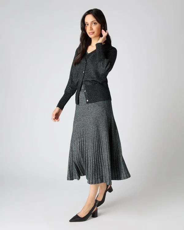 Women Women039s V Necked Cashmere Cardigan With LurexIn Black Sparkle Black Sparkle NPeal Cardigans