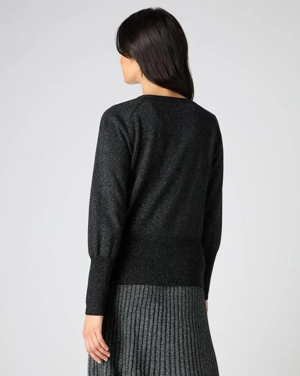 Women Women039s V Necked Cashmere Cardigan With LurexIn Black Sparkle Black Sparkle NPeal Cardigans