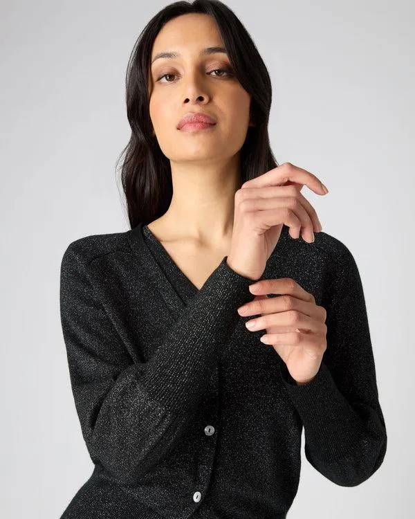 Women Women039s V Necked Cashmere Cardigan With LurexIn Black Sparkle Black Sparkle NPeal Cardigans