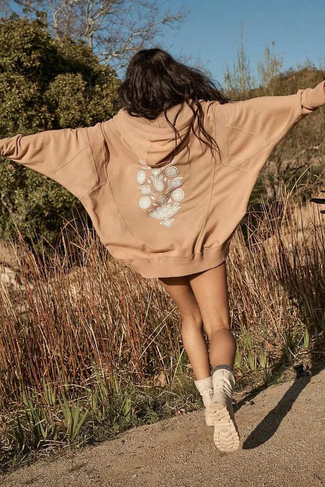 Women Workout Tops Free People All Your Love Logo Hoodie Doeskin