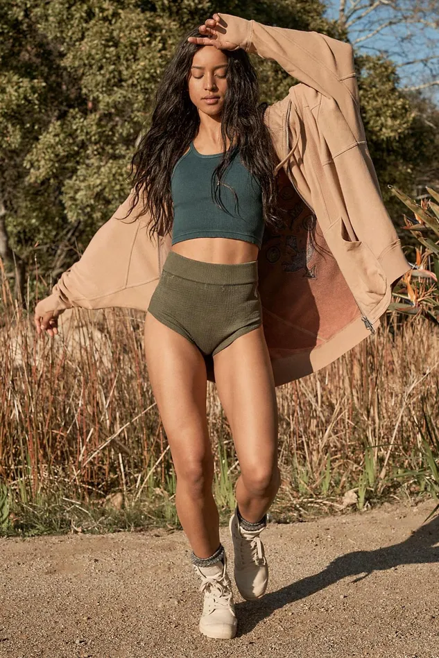 Women Workout Tops Free People All Your Love Logo Hoodie Doeskin