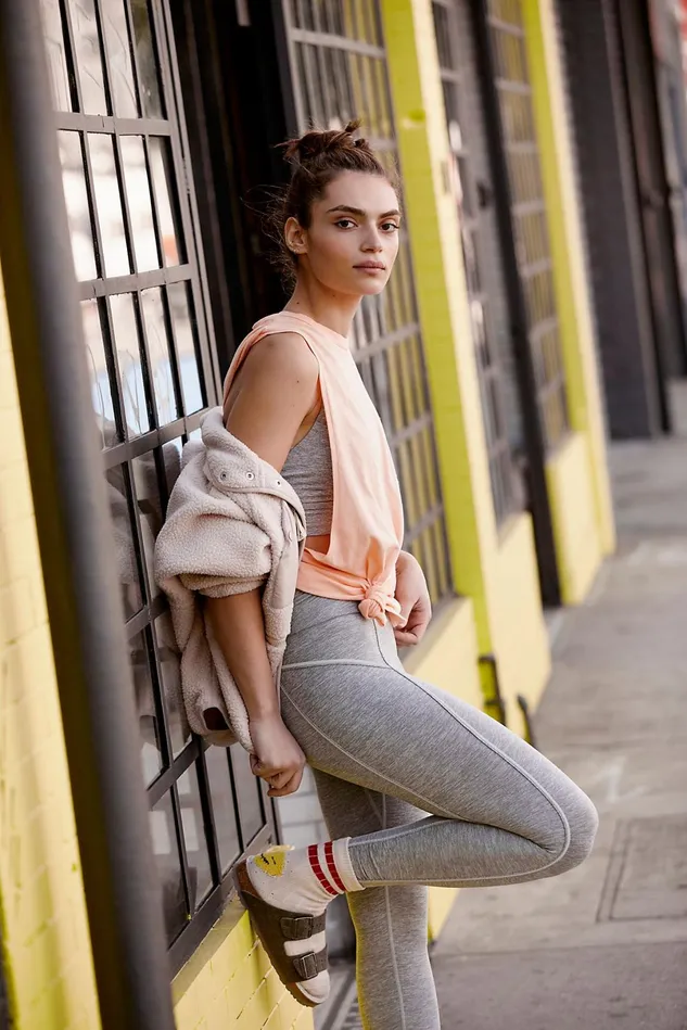 Women Workout Tops Free People No Sweat Tank Solid Mango Juice