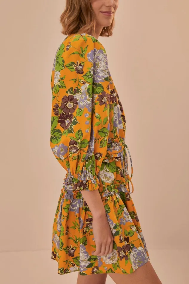 Women Yellow Capri Floral Short Sleeve Mini Dress Capri Floral Yellow FARM Rio Mini Dresses