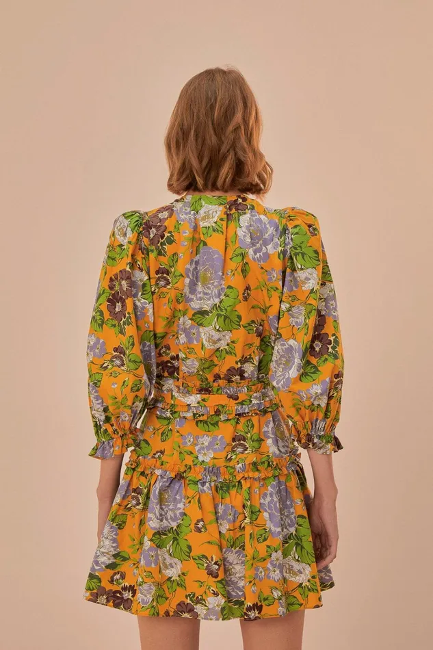 Women Yellow Capri Floral Short Sleeve Mini Dress Capri Floral Yellow FARM Rio Mini Dresses
