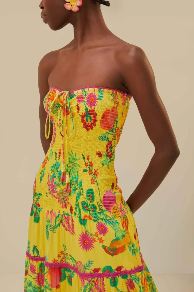 Women Yellow Delicate Fruit Garden Smocked Maxi Dress Delicate Fruit Garden Yellow FARM Rio Maxi Dresses