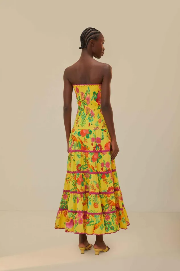 Women Yellow Delicate Fruit Garden Smocked Maxi Dress Delicate Fruit Garden Yellow FARM Rio Maxi Dresses