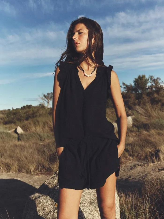 Xirena Black Bex Gauze Top Women Tops