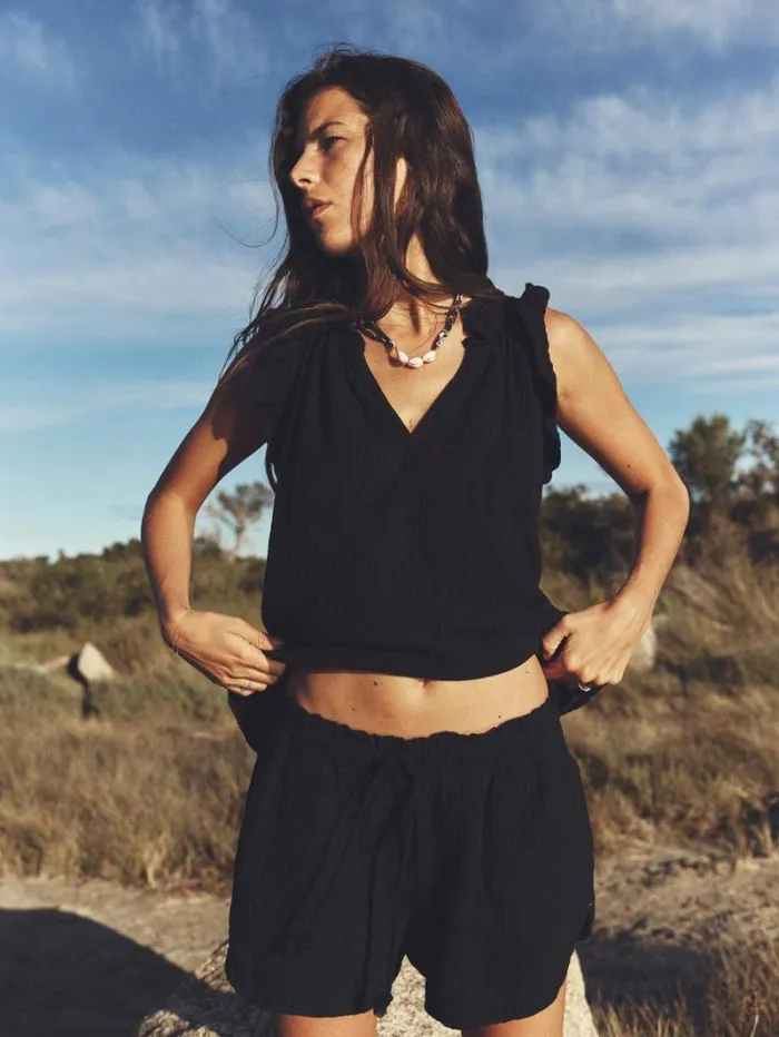 Xirena Black Bex Gauze Top Women Tops