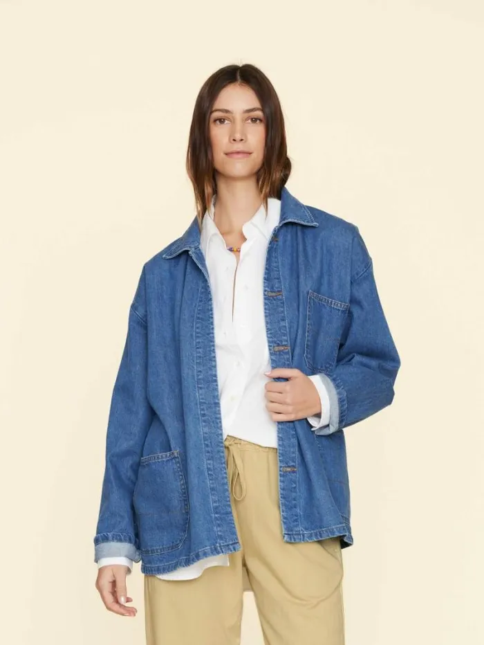 Xirena Deep Indigo Stanford Denim Jacket Women Sweaters and Jackets