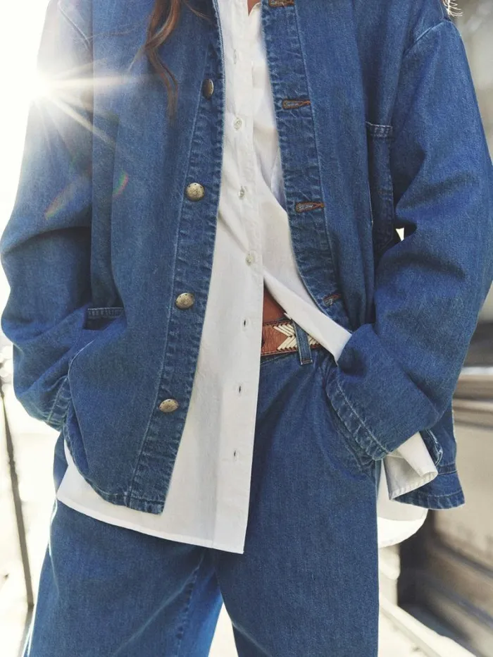 Xirena Deep Indigo Stanford Denim Jacket Women Sweaters and Jackets