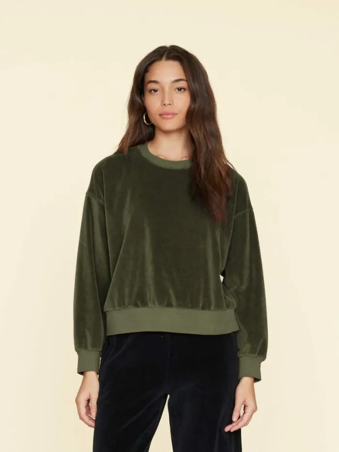 Xirena Olivine Huxley Velour Sweatshirt Women Sweats and Tees