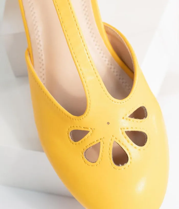 Yellow Leatherette Minny TStrap Heels Shoes Unique Vintage Heels