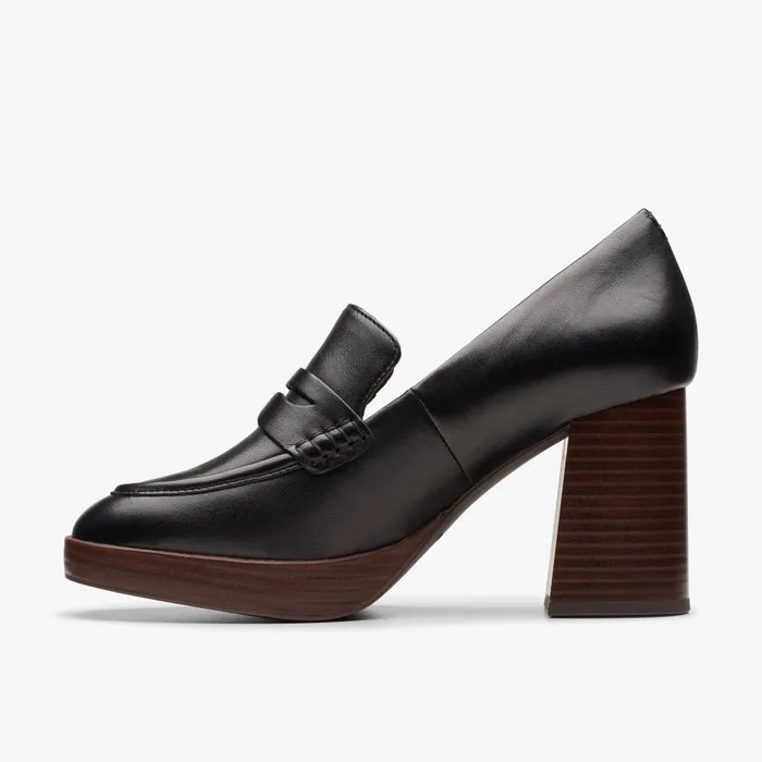 Zoya 85 Walk Black Leather Women Clarks Heels and Pumps
