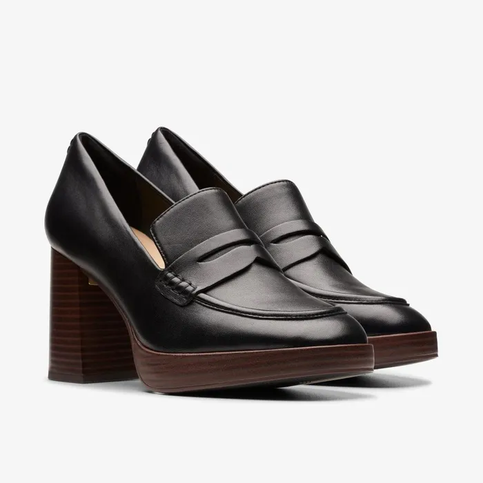 Zoya 85 Walk Black Leather Women Clarks Heels and Pumps